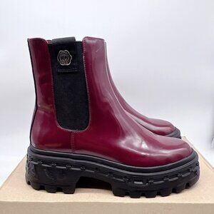 Karl Lagerfeld Womens Platform Londyn Chelsea Almond Toe Booties Wine Red US 7